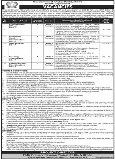 Health Department Kpk Jobs 2022