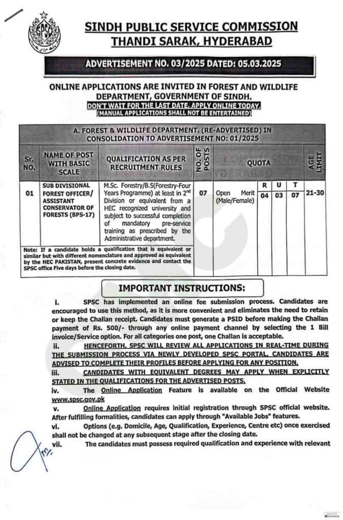 Advertisement SPSC Jobs 2025