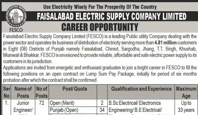 Faisalabad Electric Supply Company Jobs | Fesco Jobs October 2022