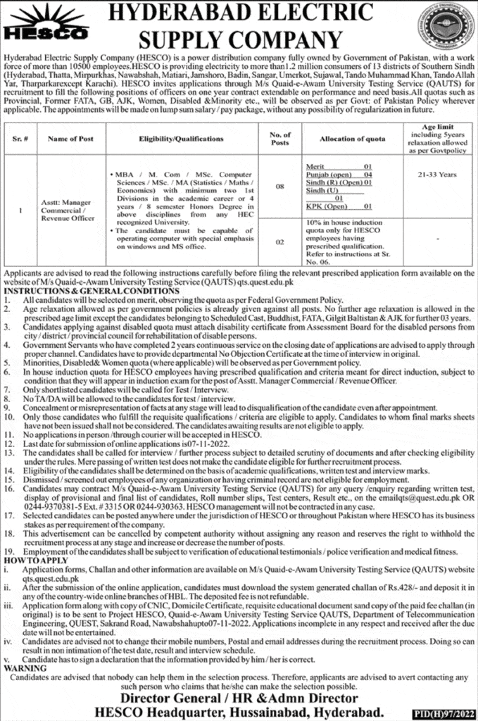 Hesco Jobs 2022 At Hyderabad Electric Supply Company