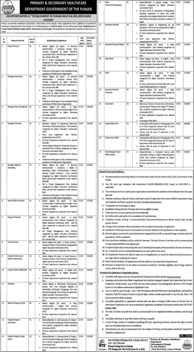 Punjab Primary And Secondary Healthcare Department Nts Jobs 2022