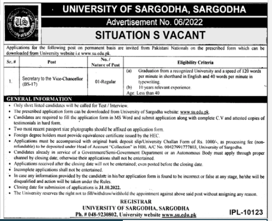University Of Sargodha Uos Jobs 2022
