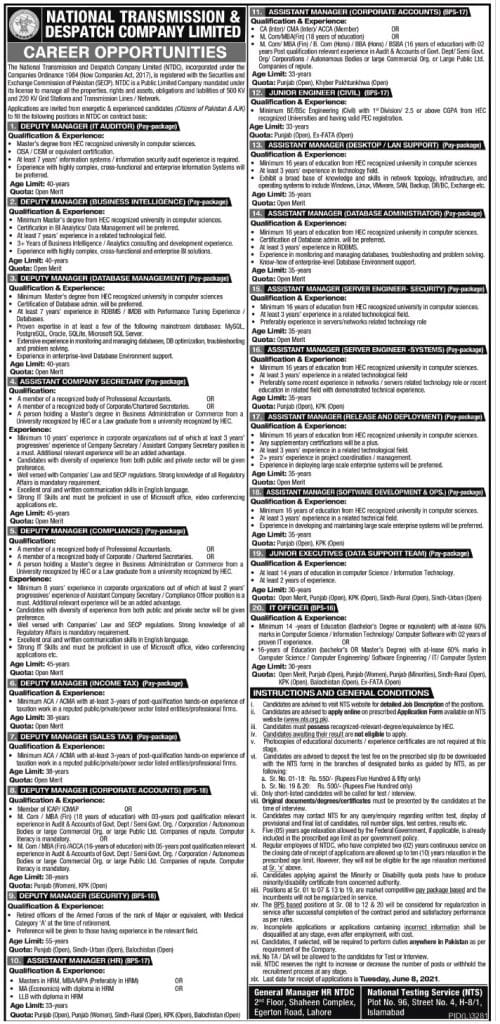  National Transmission And Despatch Company Jobs 2022