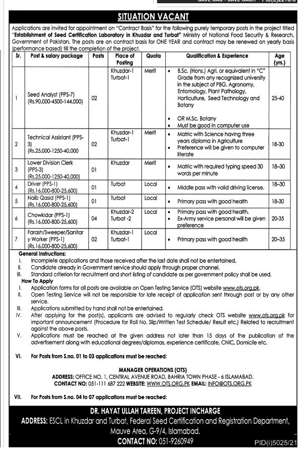 Ministry Of National Food Security And Research Jobs 2022