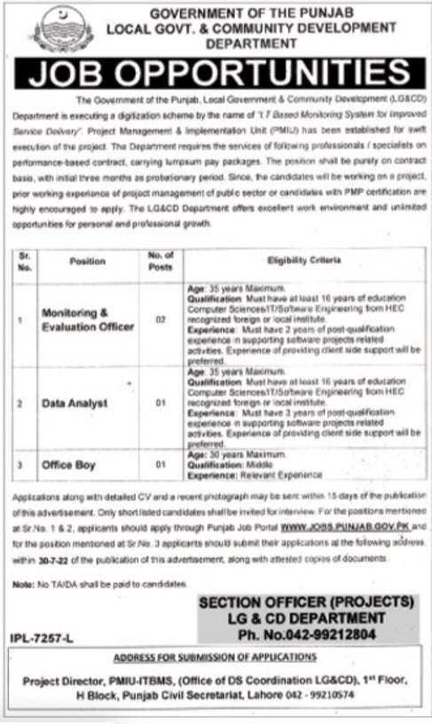 Local Government And  Development Department Punjab Jobs 2022 Details