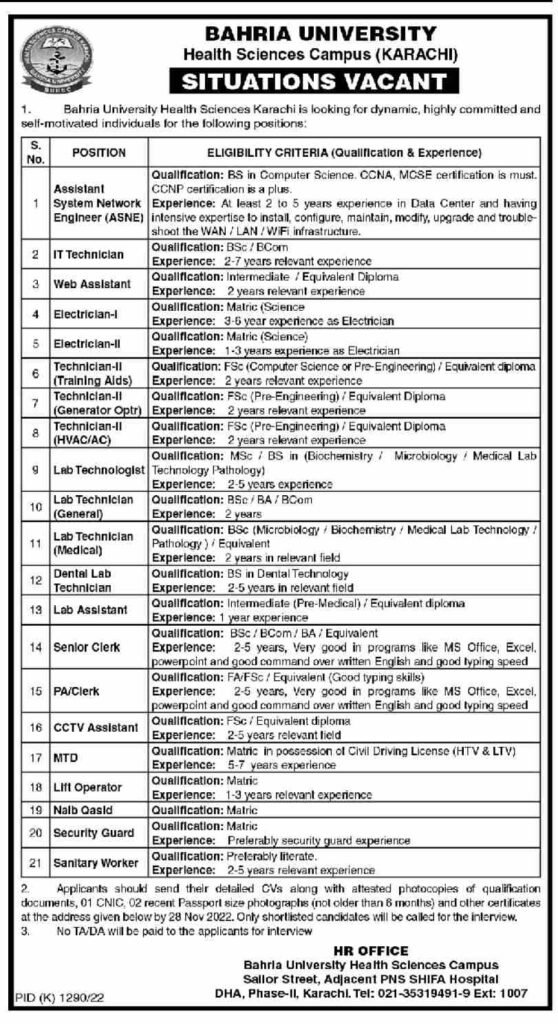 Bahria University Karachi Jobs 2022 Universities Jobs