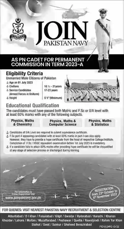 Official Advertisement Of Jobs At Pak Navy As Pn Cadet 2023-A