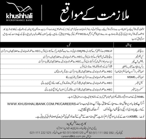 Khushhali Microfinance Bank Jobs In Pakistan