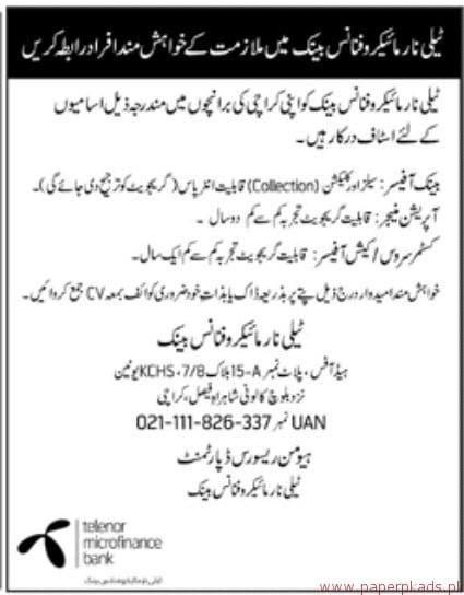 Official Advertisement Telenor Microfinance Bank Jobs 2022