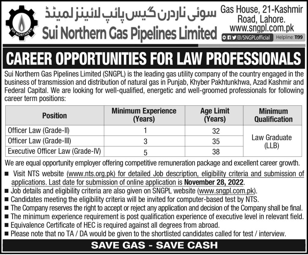 Sui Northern Gas Pipelines Limited Vacancies  Jobs 2022 
