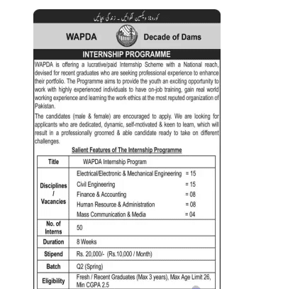 Wapda Paid Internship Program 2022