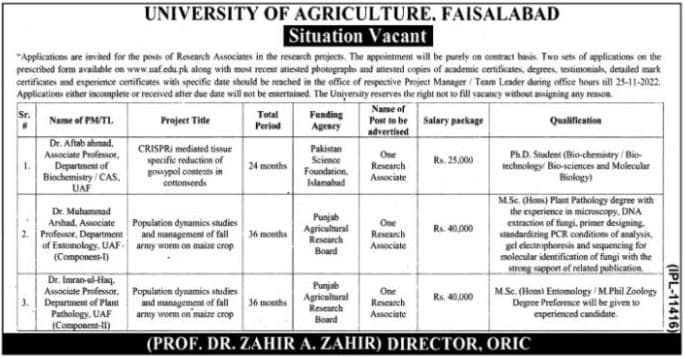 University Of Agriculture Jobs In Faisalabad December 2022