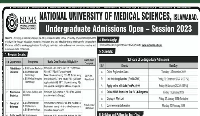 Nums Spring Admissions 2023 In Islamabad