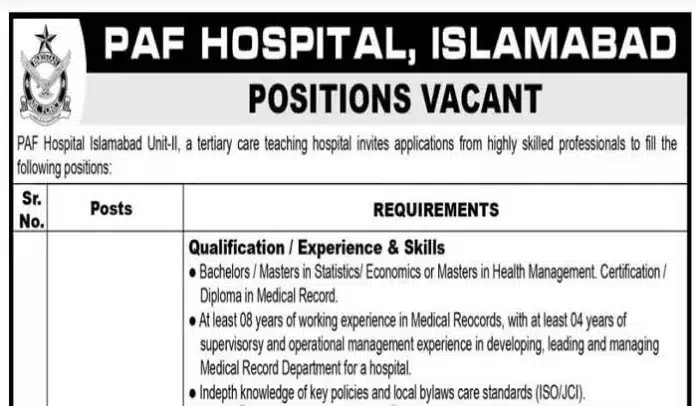 Paf Hospital Jobs 2022