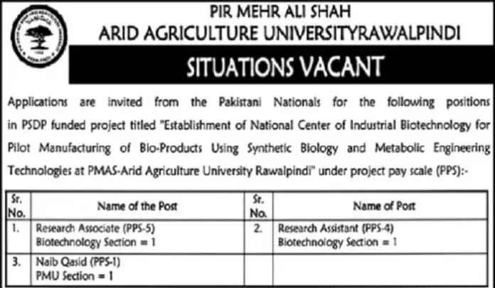 Pmas Arid Agriculture University Jobs 2022 In Rawalpindi