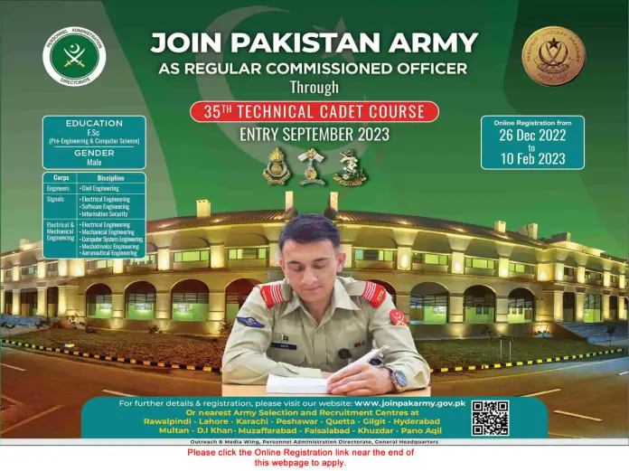 Official Advertisement Of Pak Army Jobs 35Th Technical Cadet Course 2023