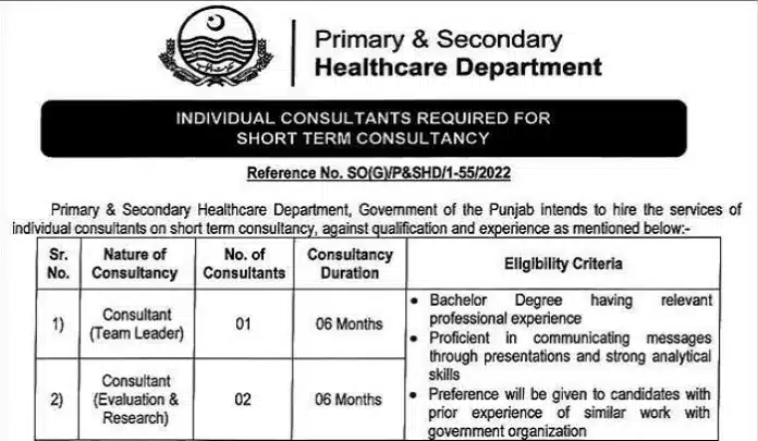 Primary And Secondary Healthcare Department Jobs 2022