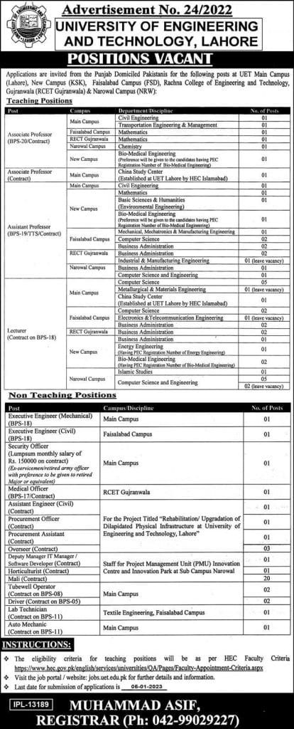 University Of Engineering And Technology Uet Jobs 2022