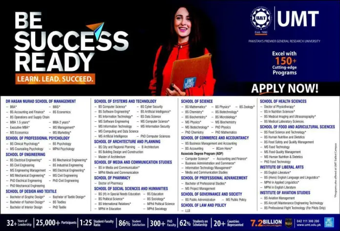 Official Advertisement Of Umt Admissions Fall 2022-23 | Umt Bs Mphil And Adp Admissions: