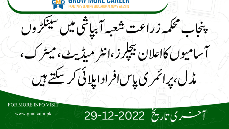 Punjab Agriculture Department Irrigation System Jobs 2022 In Lahore