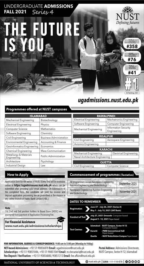 Official Advertisement Of Nust Bs Admissions 2023 Entry Test Net Registrations