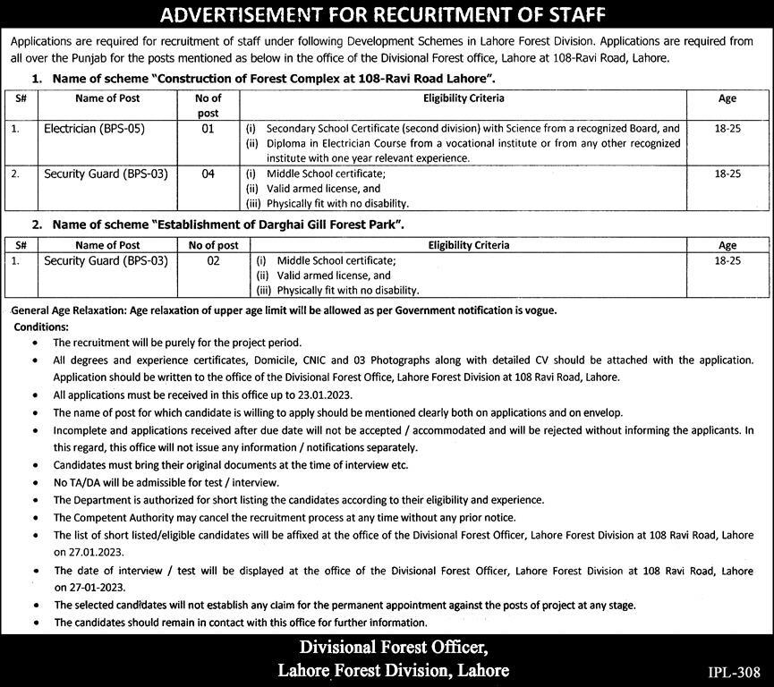 Lahore Forest Division Jobs 2023