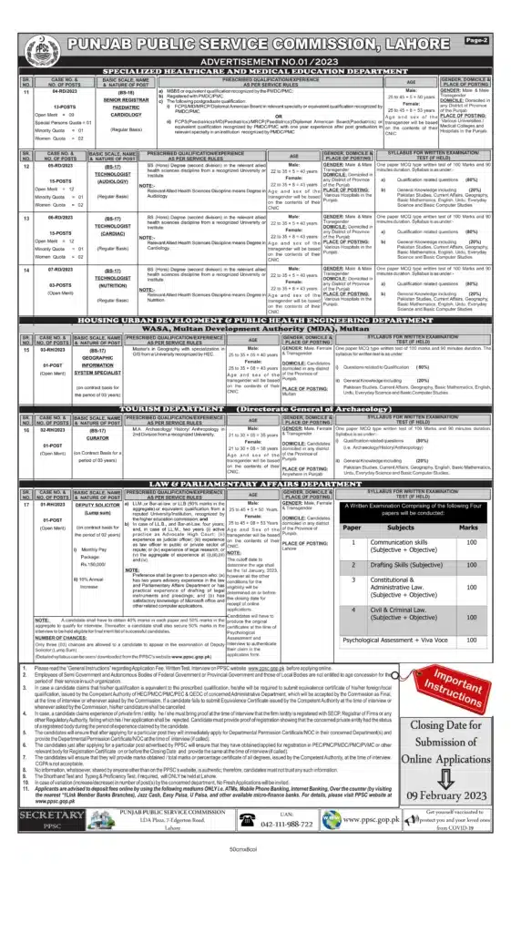 Ppsc Jobs 2023 For Govt Of Punjab Advertisement 01/2023