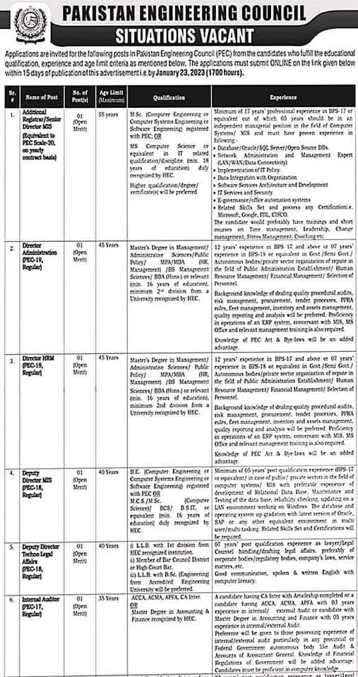 Pakistan Engineering Council Pec Jobs 2023