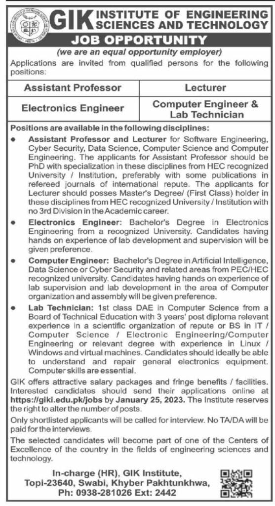 Gik Institute Of Engineering Sciences And Technology Jobs 2023
