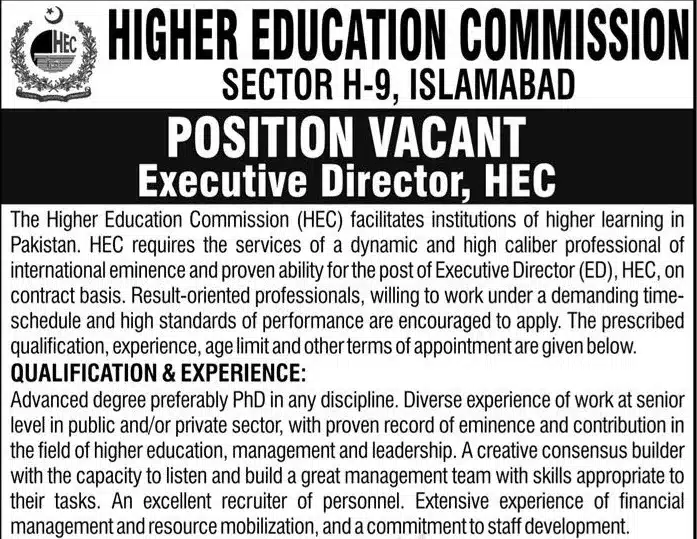 Official Advertisement Of Higher Education Commission Jobs 2023 Hec Jobs