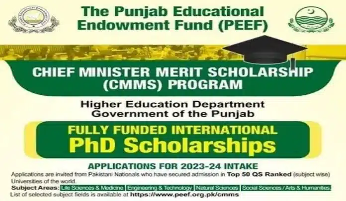 Peef Chief Minister Merit Scholarship 2023 Cmms Ph.d. Program