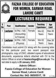Fazaia College Jobs 2023 For Lecturers At Lahore Campus