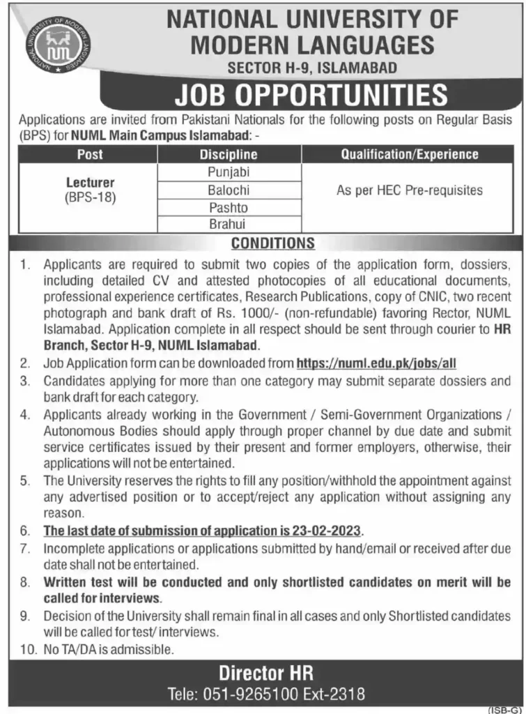 Numl Jobs 2023 Download Application Form – Latest University Jobs In Pakistan