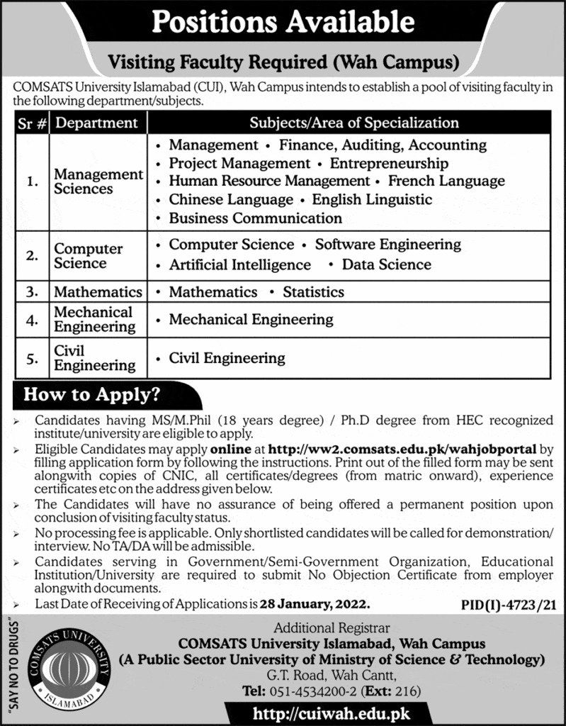 Comsats University Jobs In Islamabad February 2023