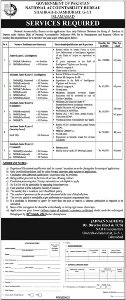 Official Advertisement Of National Accountability Bureau Nab Jobs 2023 In Islamabad: