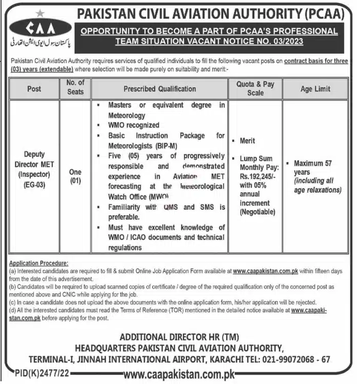 Official Advertisement Of Pakistan Civil Aviation Authority (Pcaa) Jobs 2023 In Karachi:
