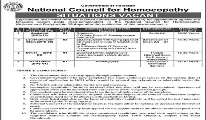 National Council For Homoeopathy Jobs 2023 In Rawalpindi