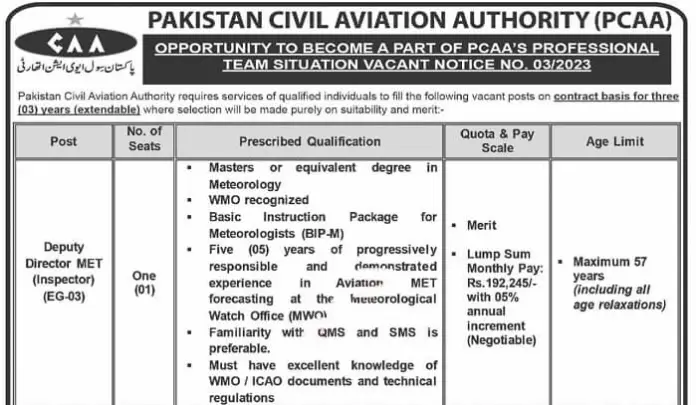 Pakistan Civil Aviation Authority Pcaa Jobs 2023 In Karachi