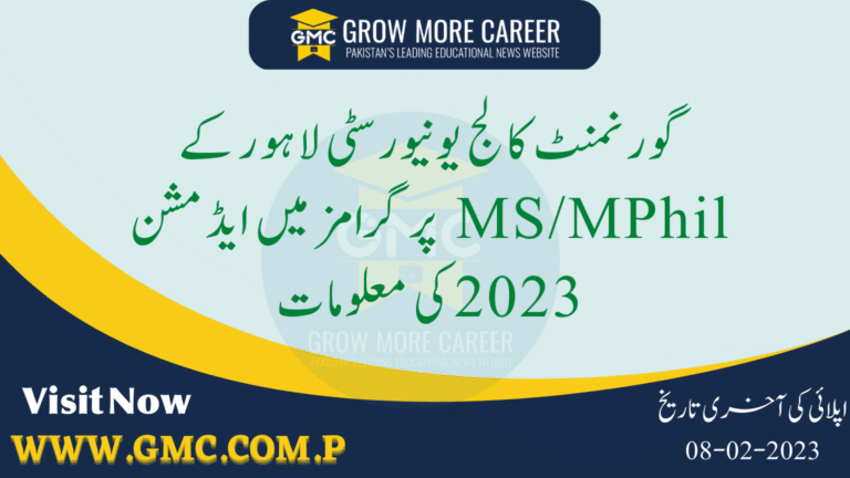Government College University Ms / M Phil Spring Admissions 2023 In Lahore