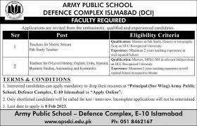Army Public School Aps Defence Complex Islamabad Jobs 2023