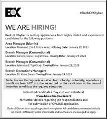 Bank Of Khyber Bok Jobs 2023
