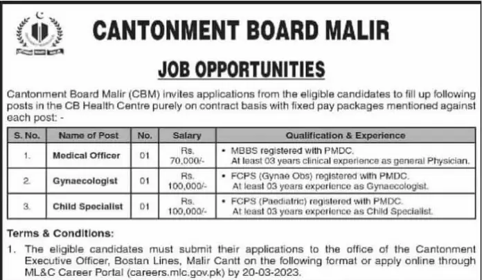 Cantonment Board Malir Health Centre Jobs 2023
