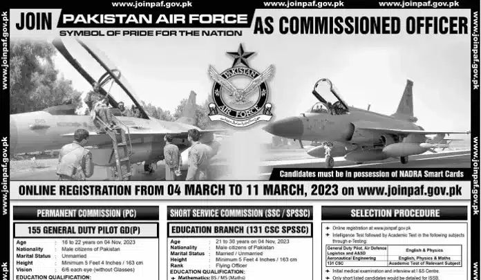 Join Pakistan Air Force Jobs 2023 As Commissioned Officer