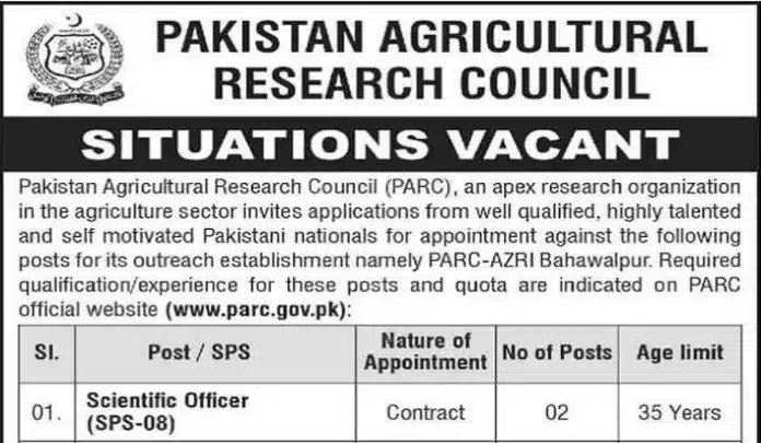 Pakistan Agricultural Research Council Jobs 2023 In Islamabad