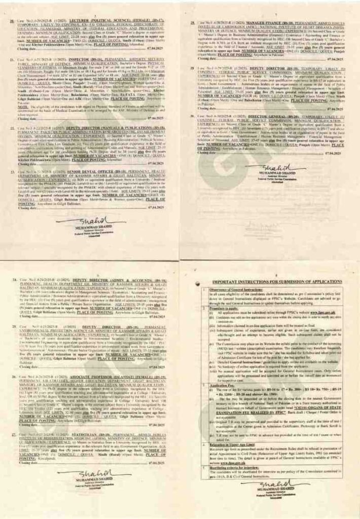 Federal Public Service Commission  Jobs Advertisement 2025