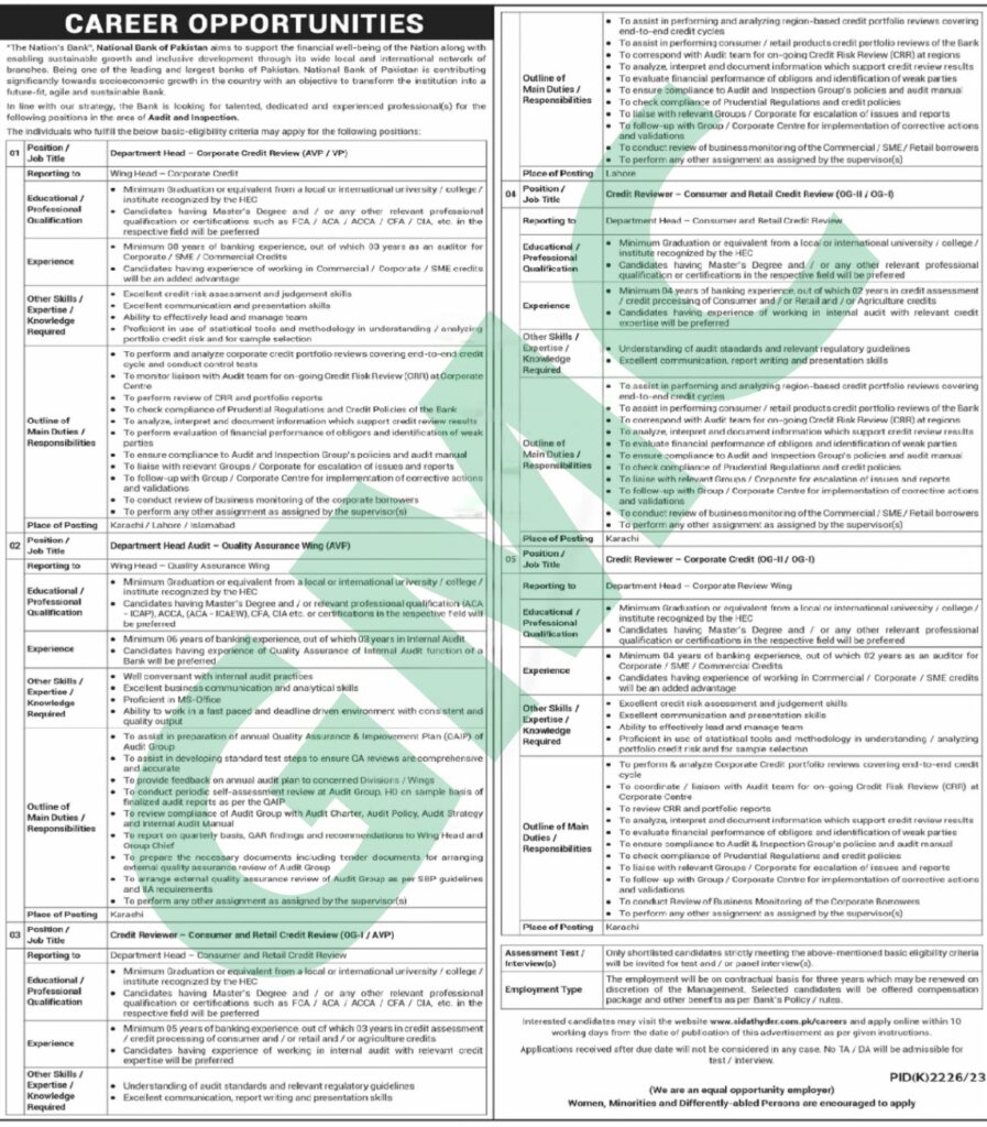 Advertisement National Bank Of Pakistan (Nbp) Jobs