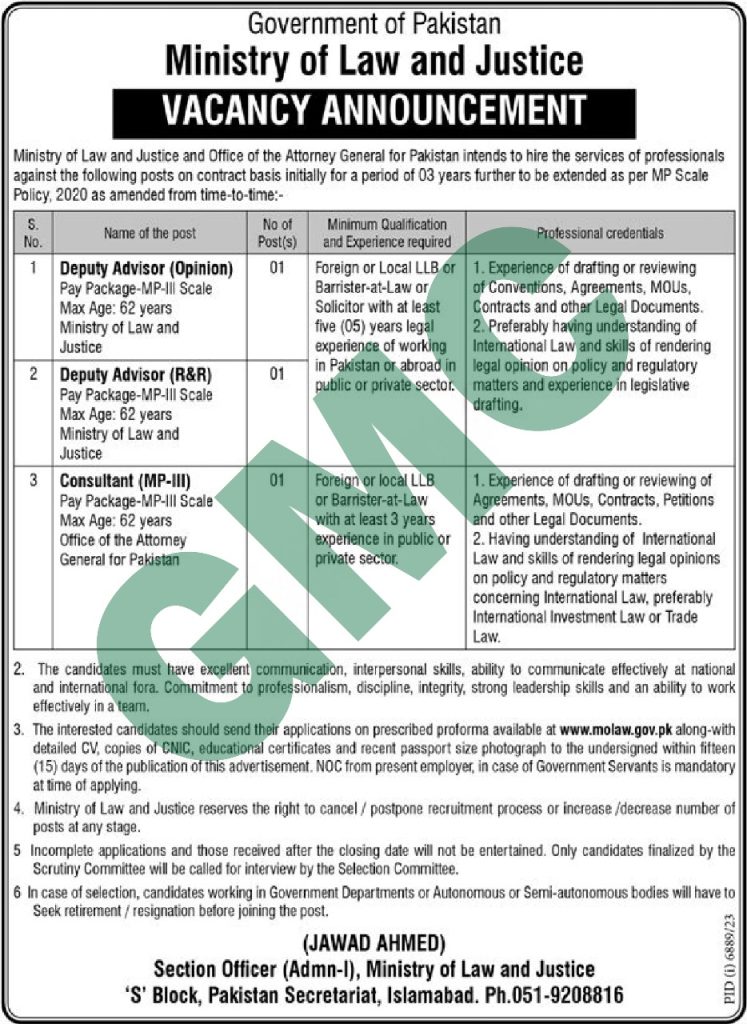Ministry Of Law And Justice Molaw Jobs 2024 Advertisement