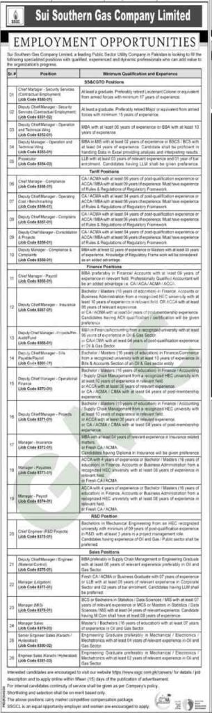 Sui Southern Gas Company Jobs 2024 Advertisement