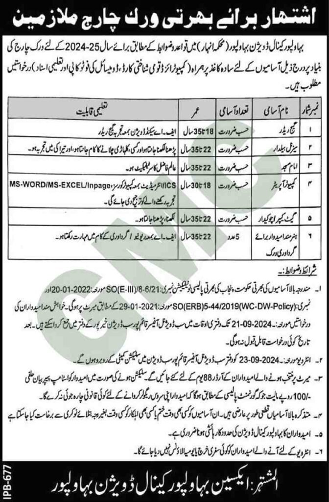 Irrigation Department Punjab Jobs 2024 Advertisement