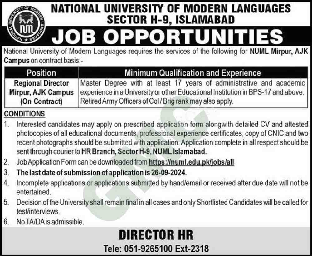 Numl University Jobs 2024 In Islamabad Advertisement